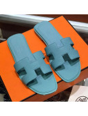 Hermes Santorini Epsom Calfskin Classic H Flat Slide Sandals Blue 2021 36