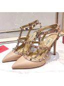 Valentino Smooth Leather Rockstud Ankle Strap With 9.5cm Heel Nude
