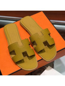 Hermes Santorini Epsom Calfskin Classic H Flat Slide Sandals Yellow 2021 37
