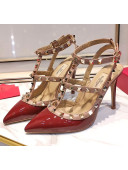 Valentino Patent Calfskin Rockstud Ankle Strap With 9.5cm Heel Burgundy