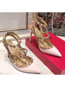 Valentino Patent Calfskin Rockstud Ankle Strap With 9.5cm Heel Light Pink