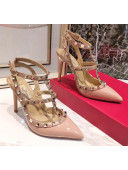 Valentino Patent Calfskin Rockstud Ankle Strap With 9.5cm Heel Pink