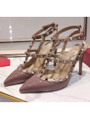 Valentino Patent Calfskin Rockstud Ankle Strap With 9.5cm Heel Pink 02