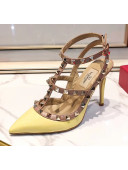 Valentino Patent Calfskin Rockstud Ankle Strap With 9.5cm Heel Yellow