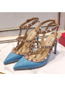 Valentino Patent Calfskin Rockstud Ankle Strap With 9.5cm Heel Blue