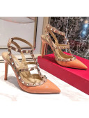 Valentino Patent Calfskin Rockstud Ankle Strap With 9.5cm Heel Orange