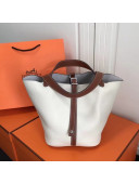 Hermes Togo Calfskin Leather Picotin Lock MM Bag White/Caramel 
