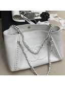 Chanel Soft Calfskin Shopping Bag with Braided Top Handle White/Silver 2021
