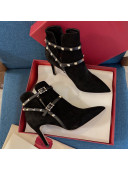 Valentino Rockstud Strap Suede Short Boots 80mm Black 2020