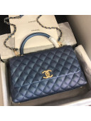 Chanel Iridescent Grained Quilted Calfskin Medium Coco Handle Flap Top Handle Bag Navy Blue 2019
