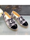 Chanel Tweed Patent Leather Flat Espadrille G29762 White/Gray 2019