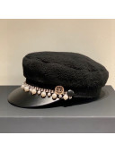 Chanel Shearling Wool Hat with Pearl Charm Black 2020