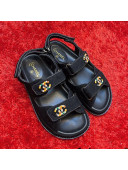 Chanel Denim Flat Sandals G35927 Black 2021