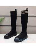 Chanel Knit Sock Flat Medium High Boots Black/White 2020