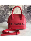 Balen...ga Logo Grained Calfskin Small Ville Top Handle Bag XXS Red 2018