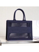 Dior Large Book Tote Bag in Navy Blue Mesh Embroidery 2020