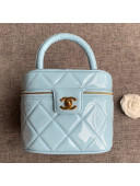 Chanel Quilted Patent Leather Vanity Case Cosmetic Bag Light Blue 2019