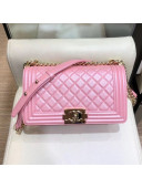 Chanel Iridescent Quilted Grained Leather Medium Boy Flap Bag Pink 2019