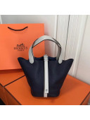 Hermes Togo Calfskin Leather Picotin Lock PM Bag Deep Blue/White
