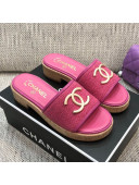 Chanel Metal CC Tweed Slide Sandals G34826 Dark Pink 2021