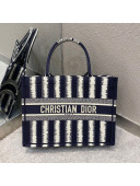 Dior Small Book Tote Bag in Blue and White Stripes Canvas 2021