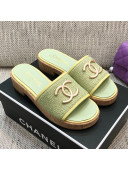 Chanel Metal CC Tweed Slide Sandals G34826 Green 2021