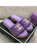 Chanel Metal CC Tweed Slide Sandals G34826 Purple 2021