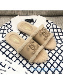 Chanel Wool Leather Chain CC Flat Slide Sandals Beige 2020