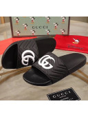 Gucci GG Rubber Slide Sandal Black/White 2020(For Women and Men)