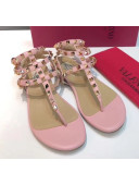 Valentino Rockstud Flat Thong Sandal in Pink Leather 2020