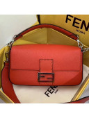 Fendi Litchi Grained Calfskin Medium Baguette Flap Shoulder Bag Orange Red 2019