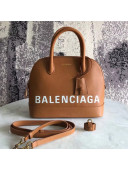 Balen...ga Logo Grained Calfskin Ville Top Handle Bag S Camel 2018