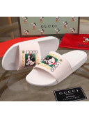 Gucci Disney x Gucci Rubber Flat Slide Sandals White 2020(For Women and Men)