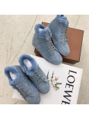 Loro Piana Suede Cashmere Sneaker with Fur Blue 2021 111905