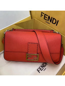 Fendi Litchi Grained Calfskin Large Baguette Flap Shoulder Bag Orange Red 2019
