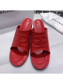 Balenciaga Oval BB Calfskin Heel Mules Slide Sandal All Red 2020