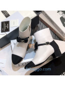 Chanel Grained Calfskin Mid-Heel Short Boots with CC Bow White 2020