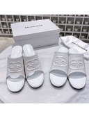 Balenciaga Oval BB Calfskin Heel Mules Slide Sandal All White 2020