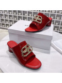 Balenciaga Oval BB Patent Leather Low-Heel Mules Slide Sandal Red/Gold 2020