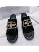 Balenciaga Oval BB Patent Leather Heel Mules Slide Sandal Black/Gold 2020