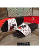 Gucci x Disney Mickey GG Print Rubber Flat Slide Sandals White/Black 2020（For Women and Men）