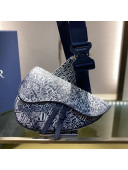 Dior x Shawn Men's Printed Calfskin Saddle Bag Navy Blue 2021