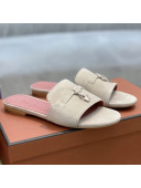Loro Piana Suede Flat Slide Sandals Grey 2021 01