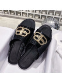 Balenciaga Oval BB Patent Leather Flat Mules Slide Sandal Black/Gold 2020
