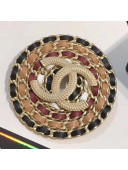 Chanel Leather and Chain Round Brooch AB1423 2019