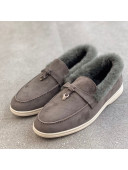 Loro Piana Suede Wool Loafers Grey 2021 111914