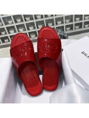 Balenciaga Oval BB Patent Leather Flat Mules Slide Sandal All Red 2020