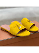 Loro Piana Suede Flat Slide Sandals Yellow 2021 02