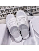 Balenciaga Oval BB Calfskin Flat Mules Slide Sandal All White 2020