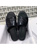 Balenciaga Oval BB Patent Leather Flat Mules Slide Sandal All Black 2020